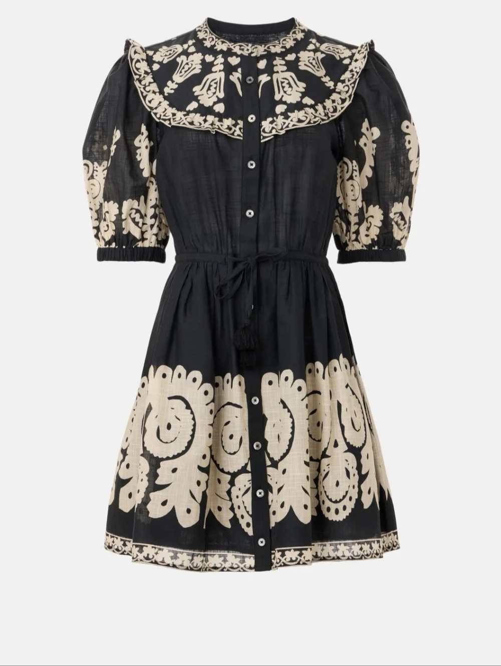 Sea New York Women's Cotton Puff Sleeve Mini Dress, Black & Ivory, Size S $225